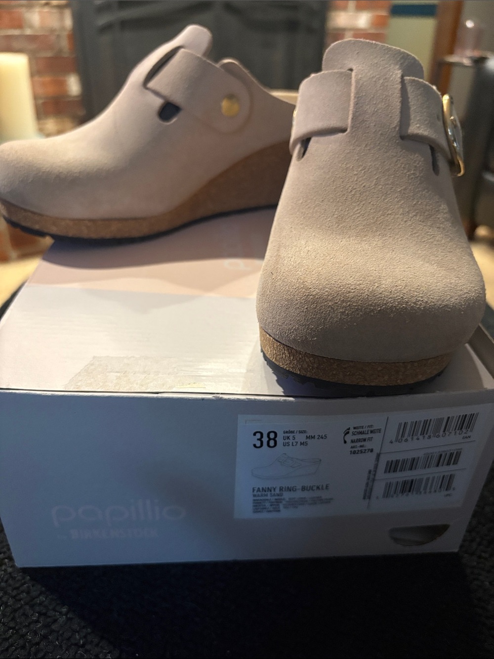 Papillio Fanny Ring-Buckle Suede Clog in Light Taupe size 38/8.5  new in box
